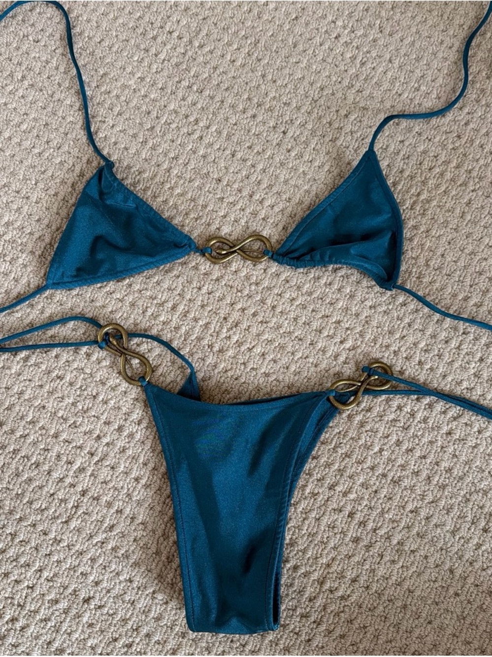 Women’s Deep Teal String Bikini with Gold Infinity Accents